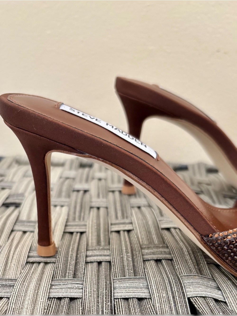 Steve Madden Brown Rhinestone Slide Mules - Picture 3 of 5